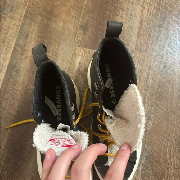 Converse Chuck Taylor Platform High Top Black Sneakers Boots with Yellow Laces - Picture 5 of 7